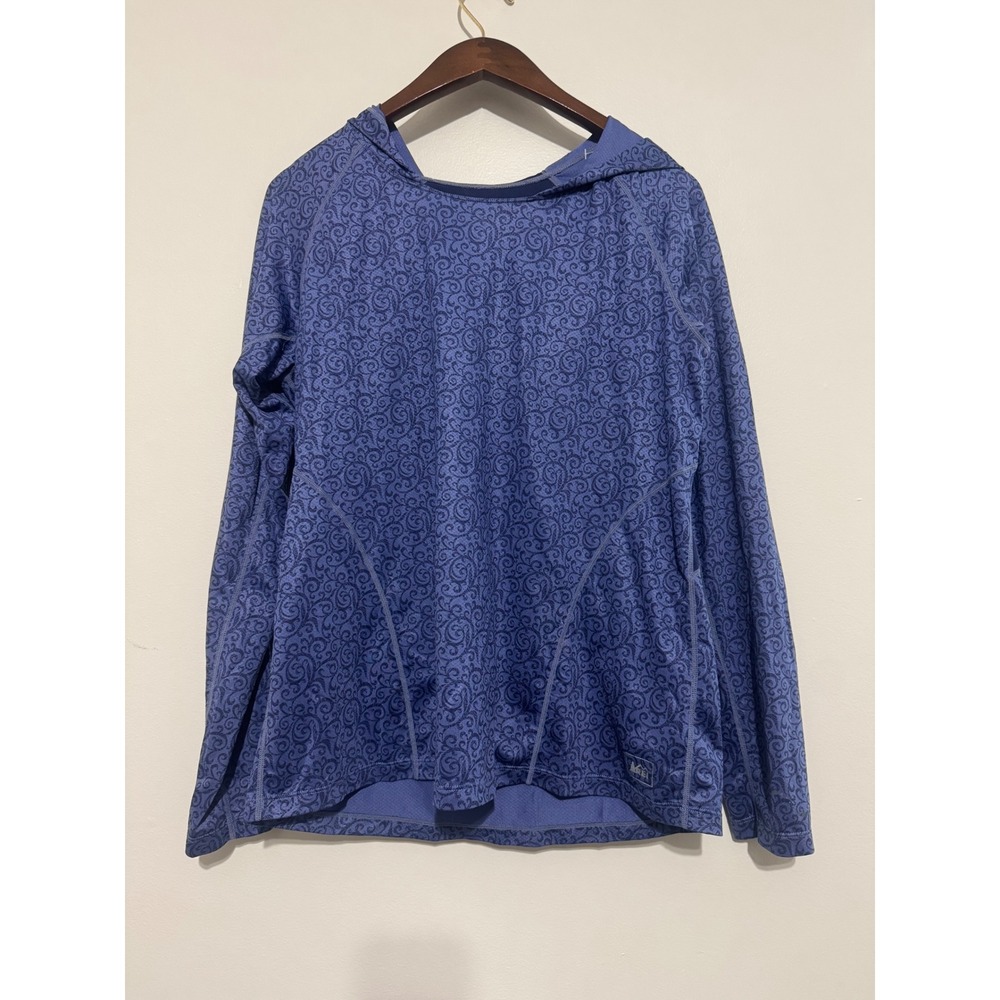 REI‎ Co-op Womens Blue Scroll Print Mesh Back Active Hoodie Size Large Light